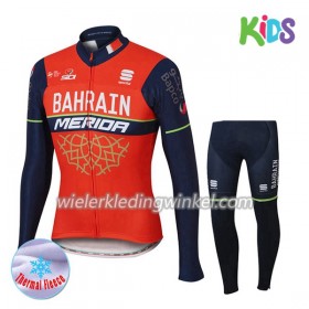 Set Wielershirt Lange Mouw + Fietsbroek Lang 2017 Bahrain-Merida Kids N001 Winter Thermal Fleece